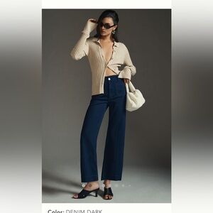 The Collete Cropped High-Rise Wide-Leg Jeans by Maeve. Size 29P Color Dark Denim